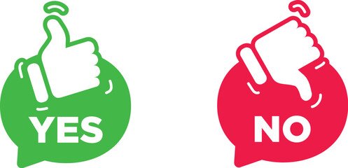 Thumb up and thumb down. Like and dislike icons. Yes or no choice. Agree and disagree sign. Approve or deny. Up and down index finger sign. Vector illustration.  Accept icon