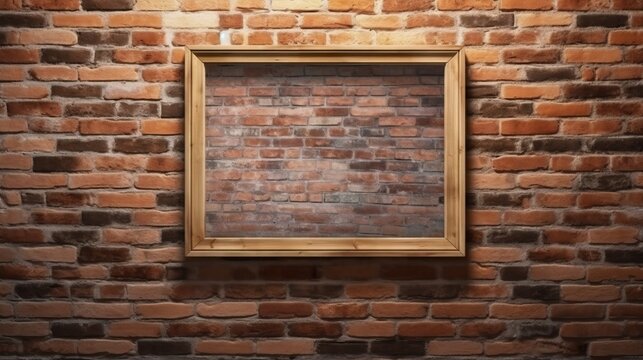 empty wooden frame on red bricks wall