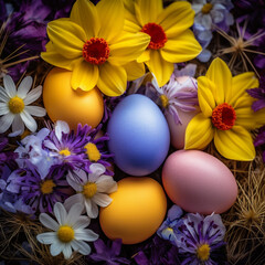 Obraz na płótnie Canvas easter eggs with flowers