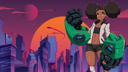 Black Anime Girl with Robotic Arms