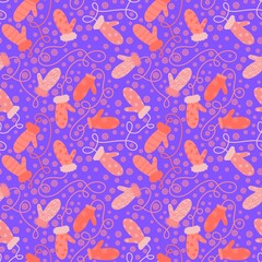 Winter gloves seamless Christmas mittens with snowflakes pattern for wrapping paper and fabrics and linens