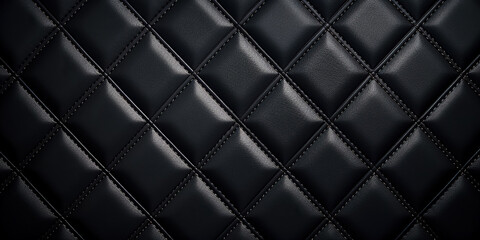 Black leather upholstery. Close-up texture of genuine leather with black rhombic stitching. Luxury background. black leather texture with buttons for pattern and background. digital ai - obrazy, fototapety, plakaty