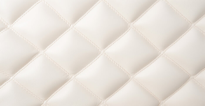 white leather upholstery. Close-up texture of genuine leather with white rhombic stitching. Luxury background. white leather texture with buttons for pattern and background., digital ai