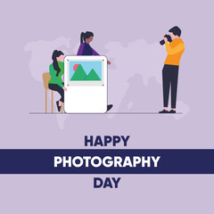 Free vector flat world photography day illustration with a camera, vector art, social media