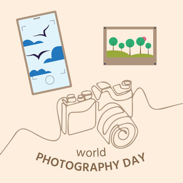 Free vector flat world photography day illustration with a camera, vector art, social media