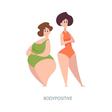 Fat woman. body positive female characters. vector fat female persons standing in swimsuit