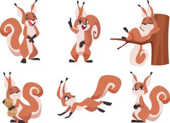 Cartoon squirrel. Wild fur animal in forest exact vector squirrel in action poses © ONYXprj