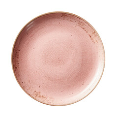 Empty Pink Ceramic Pottery Plate Isolated on a Transparent Background - obrazy, fototapety, plakaty