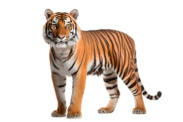Tiger isolated on a transparent background. Animal left side portrait.