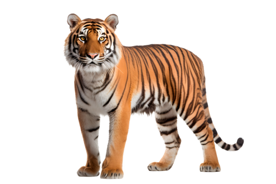 Tiger isolated on a transparent background. Animal left side portrait.