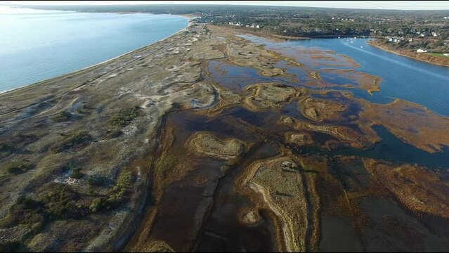 Aerial of Beach and Dunes at Hardings Beach in Chatham, Cape Cod