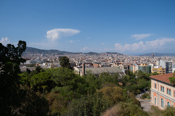 Barcelona city landscapes shot from Mirador Barcelona, Catalonia, Spain