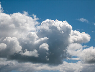 White clouds over blue summer sky background. Fluffy cumulus clouds shape