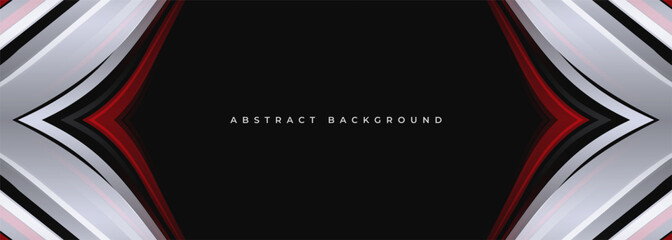Black abstract futuristic background with silver and red arrow shapes. Vector illustration