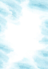 Watercolor template. Hand-drawn blue watercolor splashes on a white background. Perfect for save the date, wedding invitations, postcards, banners, logo