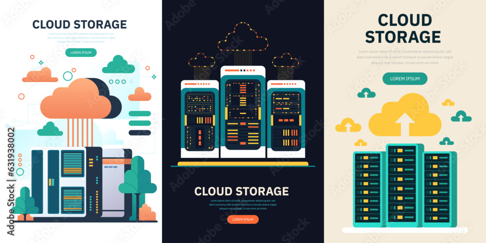 Aufkleber hosting, cloud storage download flat vector illustration. big data. digital service or app with data