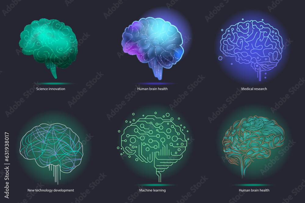 Aufkleber abstract dots and lines brain logotype concept. science innovation new technology development it sta