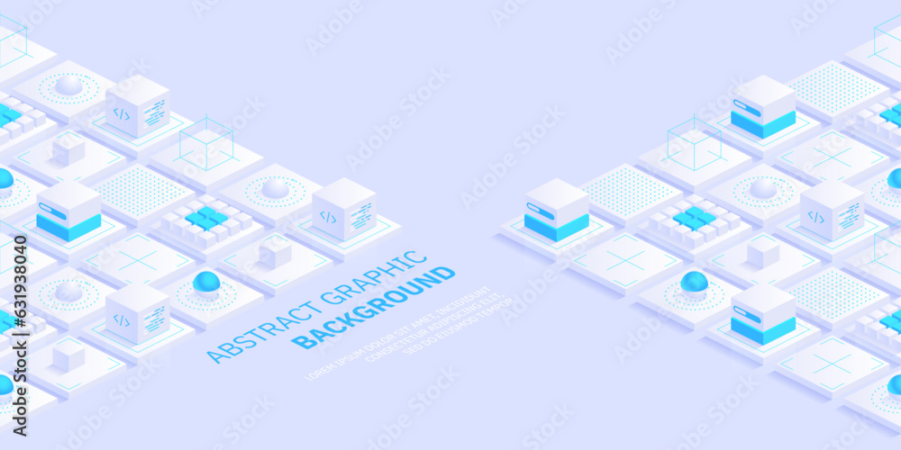 Poster abstract isometric geometric shapes trendy background. digital data concept with graphic elements co