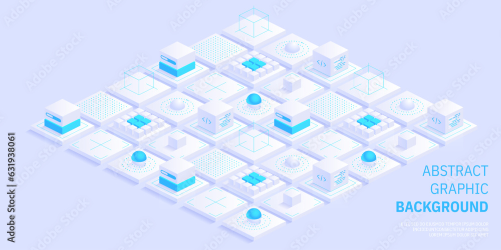 Poster abstract isometric geometric shapes trendy background. digital data concept with graphic elements co