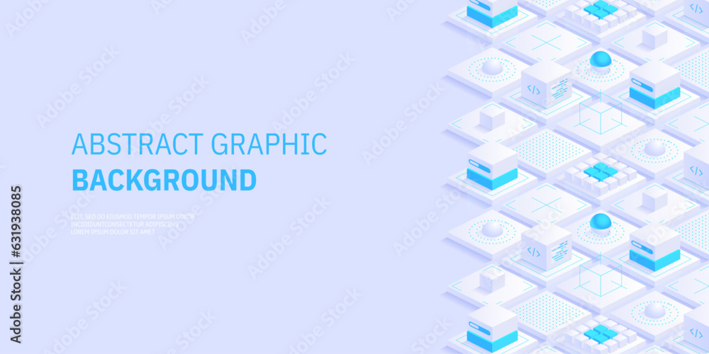 Poster abstract isometric geometric shapes trendy background. digital data concept with graphic elements co