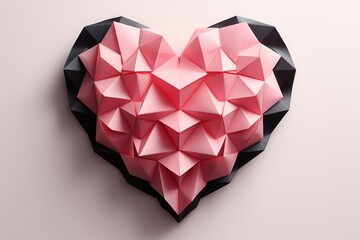 A heart made out of pink origami paper. Digital image.