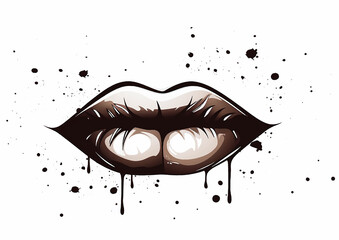 Finger lips sign silence tattoo mouth with coffee