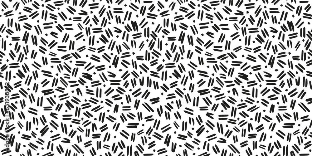 Fototapete Black and White Seamless Pattern with Lines and Dots. Vector Grunge Texture. Abstract Simple Geometric Print