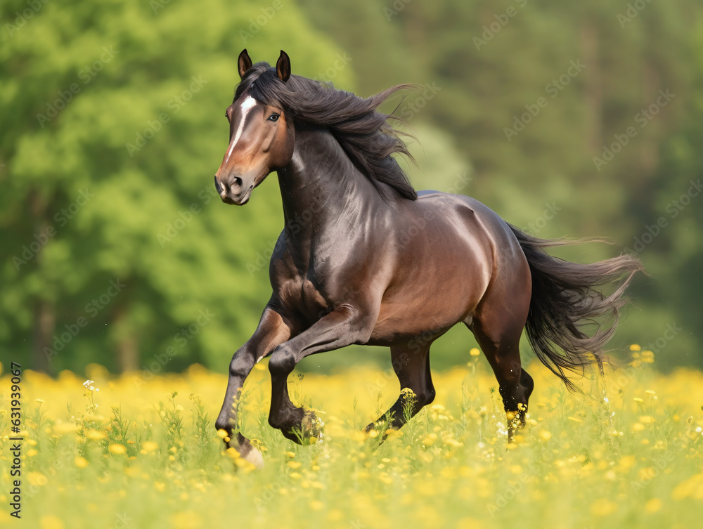 Wall mural a regal horse galloping through a meadow