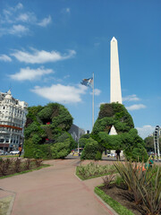 BA initials and the Obelisk on 9th July Ave. in the center of the city of Buenos Aires, Argentina