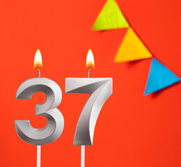 Birthday card - Number 37 candle in orange background