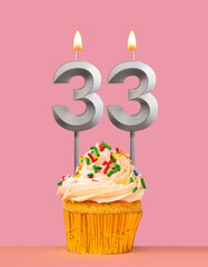 Number 33 candle with cupcake - Birthday card