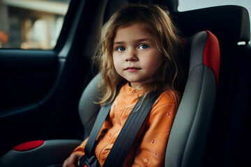 Fototapeta na wymiar Child in car seat - travel safety. Generative AI