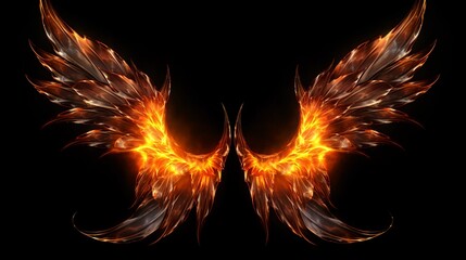 A pair of fire flame wings isolated on black background