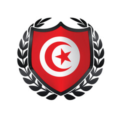 Tunisia Black Glossy Shield With Leaf Wreath Pride Flag Icon
 - obrazy, fototapety, plakaty