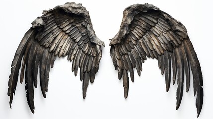 Black bird wings, grunge style, isolated on white