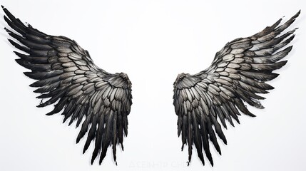 Obraz premium Black bird wings, grunge style, isolated on white