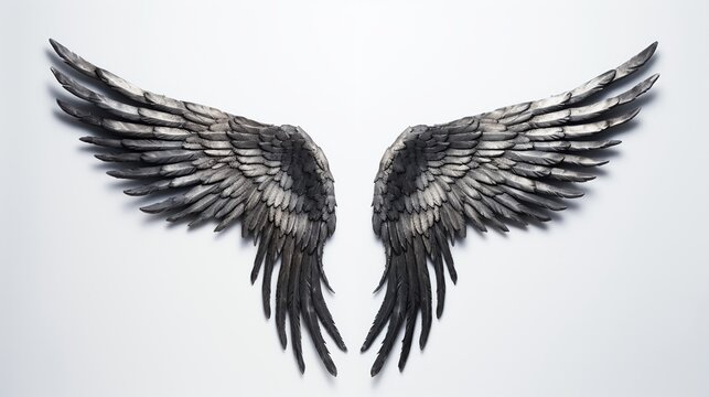 Black bird wings, grunge style, isolated on white