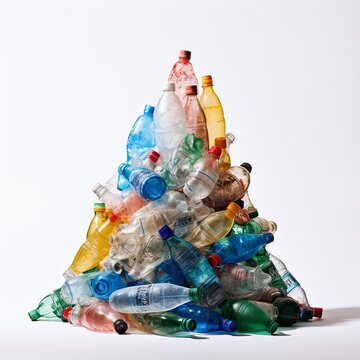 Plastic trash bottles pile isolated on white background