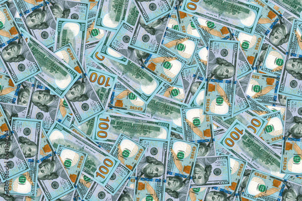 Poster background from dollar banknotes, top view. 3d rendering