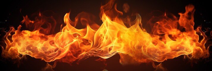 Fire flames on black background, extra wide.
