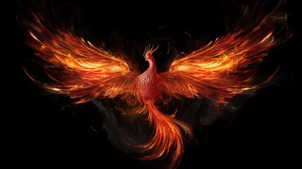 Fire bird phoenix isolated on black