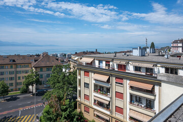 Typical Building and street at city of Lausanne, Switzerland