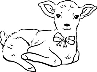 Сute line art lamb. Vintage art.