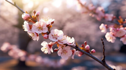 Close-up of a delicate cherry blossom flower blooming on a tree branch during the spring season