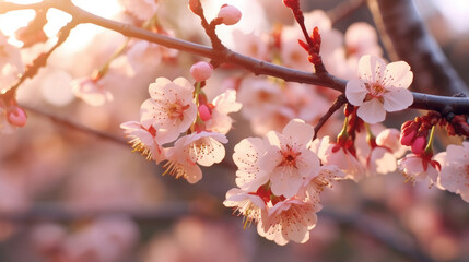 Close-up of a delicate cherry blossom flower blooming on a tree branch during the spring season