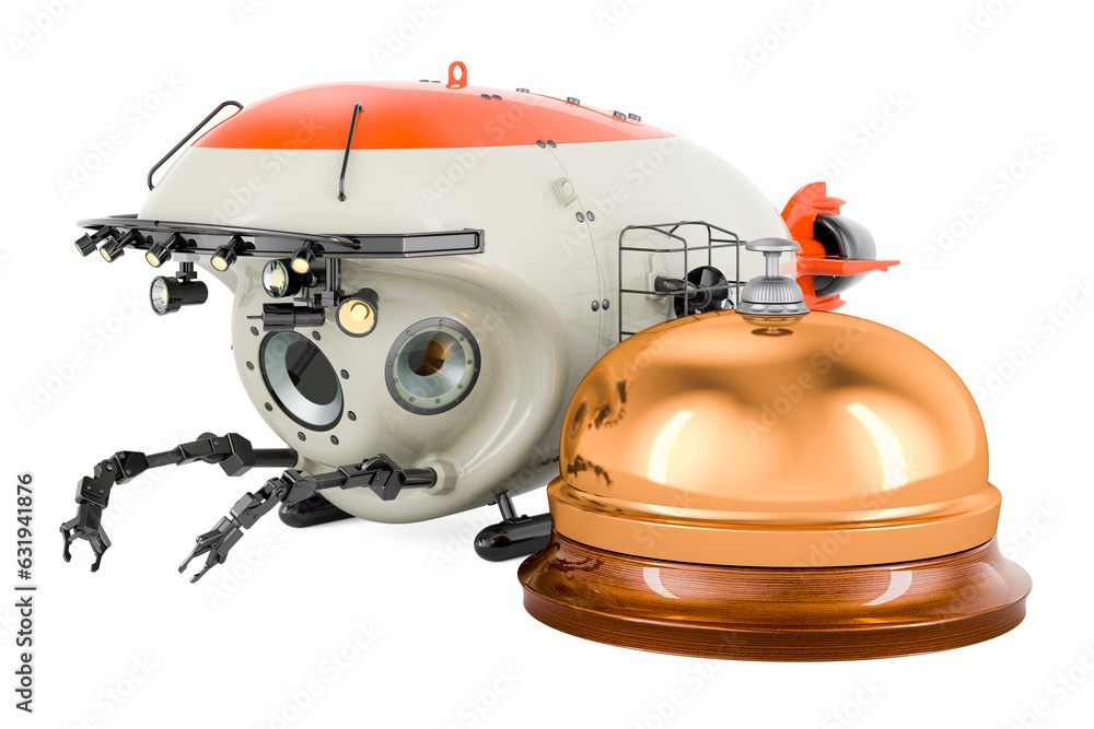 Poster bathyscaphe with reception bell, 3d rendering