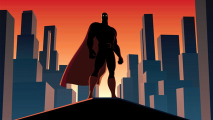Superhero on Roof Sunset Silhouette