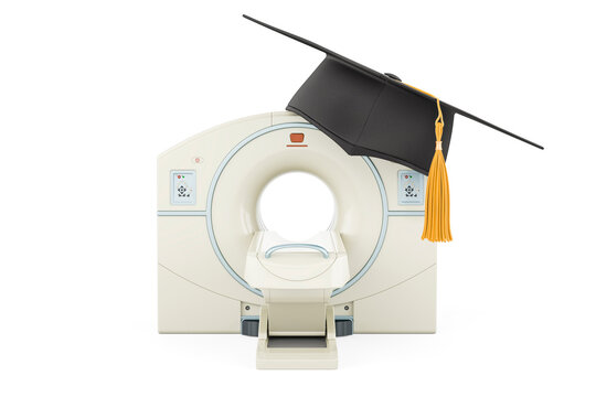MRI or PET with education hat. 3D rendering