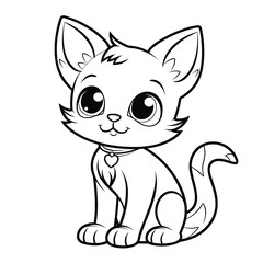 Fototapeta na wymiar Cartoon Cat coloring pages Png