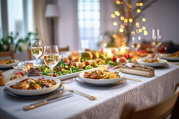 Elegant table setting with candles in restaurant. Selective focus. Romantic dinner setting with candles on table in restaurant.